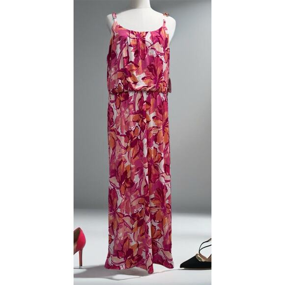 NAIF Maxi Dress Womens Botanical Floral Print Adjustable Spaghetti Straps Size1X - Picture 1 of 9